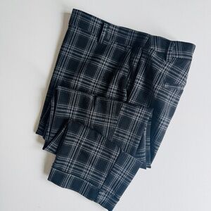 LOFT The Devin Slim Cuffed Ankle Pants Black Grey Plaid Checked Size 12